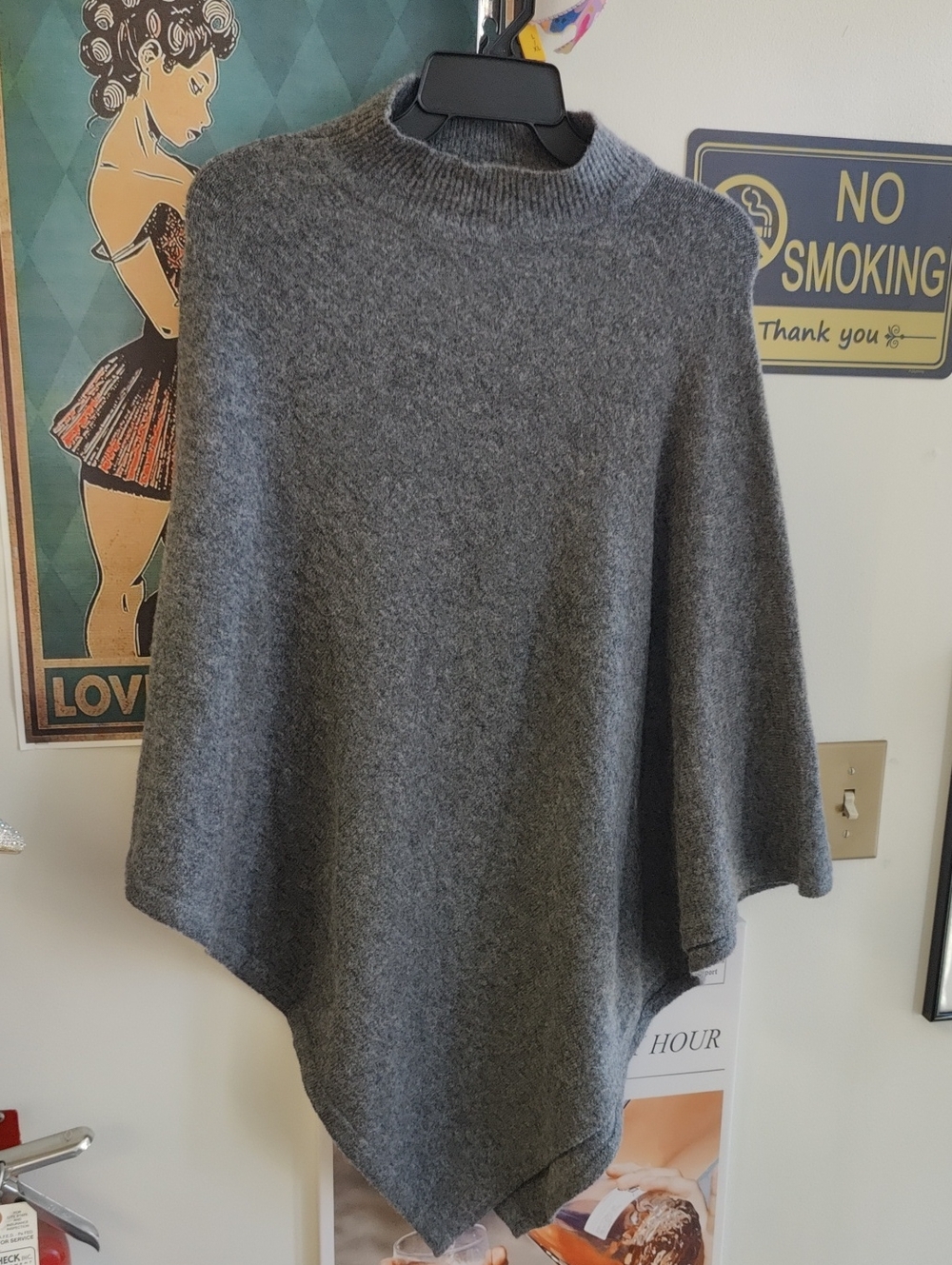 Cozy Women's Gray Sweater Poncho - Lightweight Knit